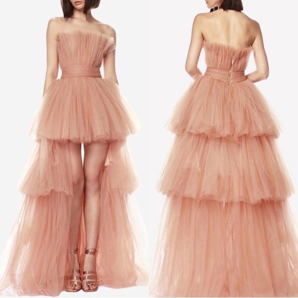 BRONX AND BANCO Anna Tiered Tulle Strapless Pink Maxi Dress Size Small - Picture 3 of 15